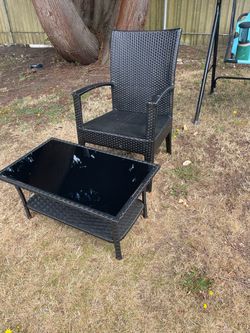 Black Wicker Outdoor Chair and Coffee Table Set