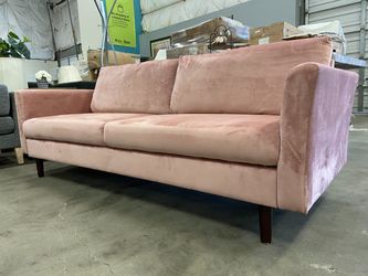 Petal Pink Micro Velvet Sofa with Dark Wooden Legs