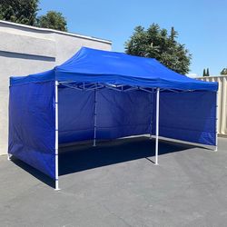 (Brand New) $225 Heavy Duty 10x20 FT Canopy (with 4 Sidewalls) Ez Pop Up Outdoor Party Tent w/ Carry Bag (White/Blue)
