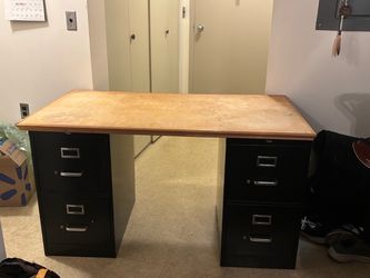 Large Heavy-Duty Office Desk – Thick Wood Top & Deep Filex Cabinets – $300 OBO