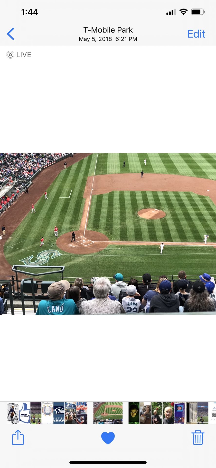 Toronto Blue Jays at Seattle Mariners Series - Section 325, Row 9, actual first row of this section