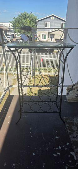 Metal and Glass Wine Rack Bar Table