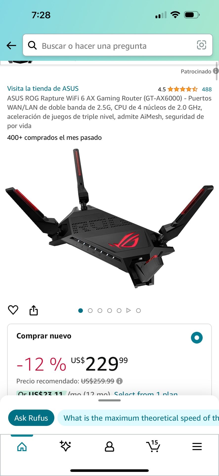 ASUS ROG Rapture WiFi 6 AX Gaming Router (GT AX6000) Puertos WAN/LAN de doble band