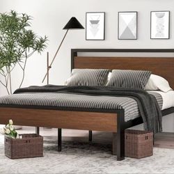 SHACERLIN 14 Inch full Size Metal Platform Bed Frame with Wooden Headboard and Footboard, Mattress Foundation, No Box Spring Needed, Large Under Bed S