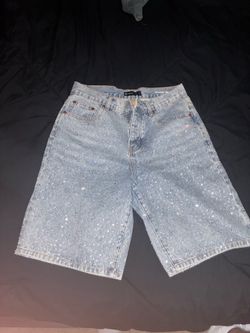 Purple Jean rhinestone jorts