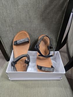 Black Rhinestone Flat Sandals Size 7