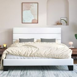 New Modern Queen Size Bed Frame with Headboard, Velvet Upholstered Platform Bed with Strong Wood Slats Support, Mattress Foundation, No Box Spring Nee