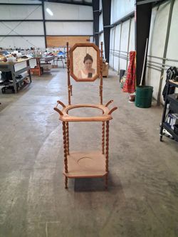 Antique Wood Washstand with Mirror