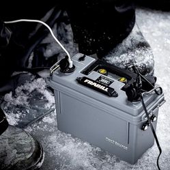 Frabill Pow'R Source Storage Box | Water Resistant Lightweight and Portable Power 12V 10 AH Power Station, Gray