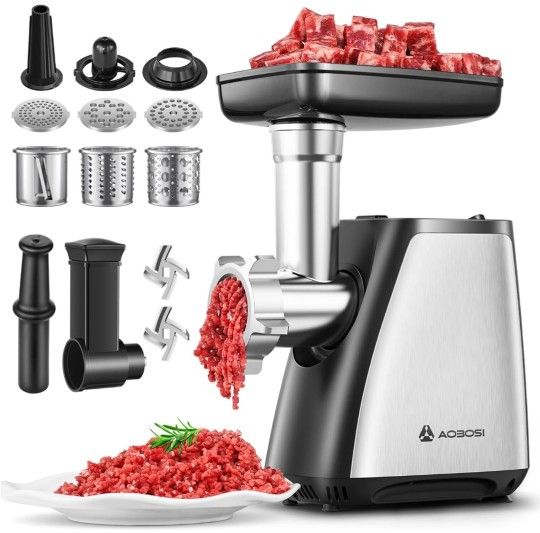 Meat Grinder, 4-In-1 Meat Grinder Electric [2800W Max] with 3 Slice, Shred Blades,2 Blades,3 Plates,Sausage Stuffer,Kubbe Kit, for Home Kitchen 