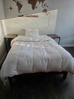 ​Full Size Bed Set: Wooden Frame, Mattress, & 2 Nightstands