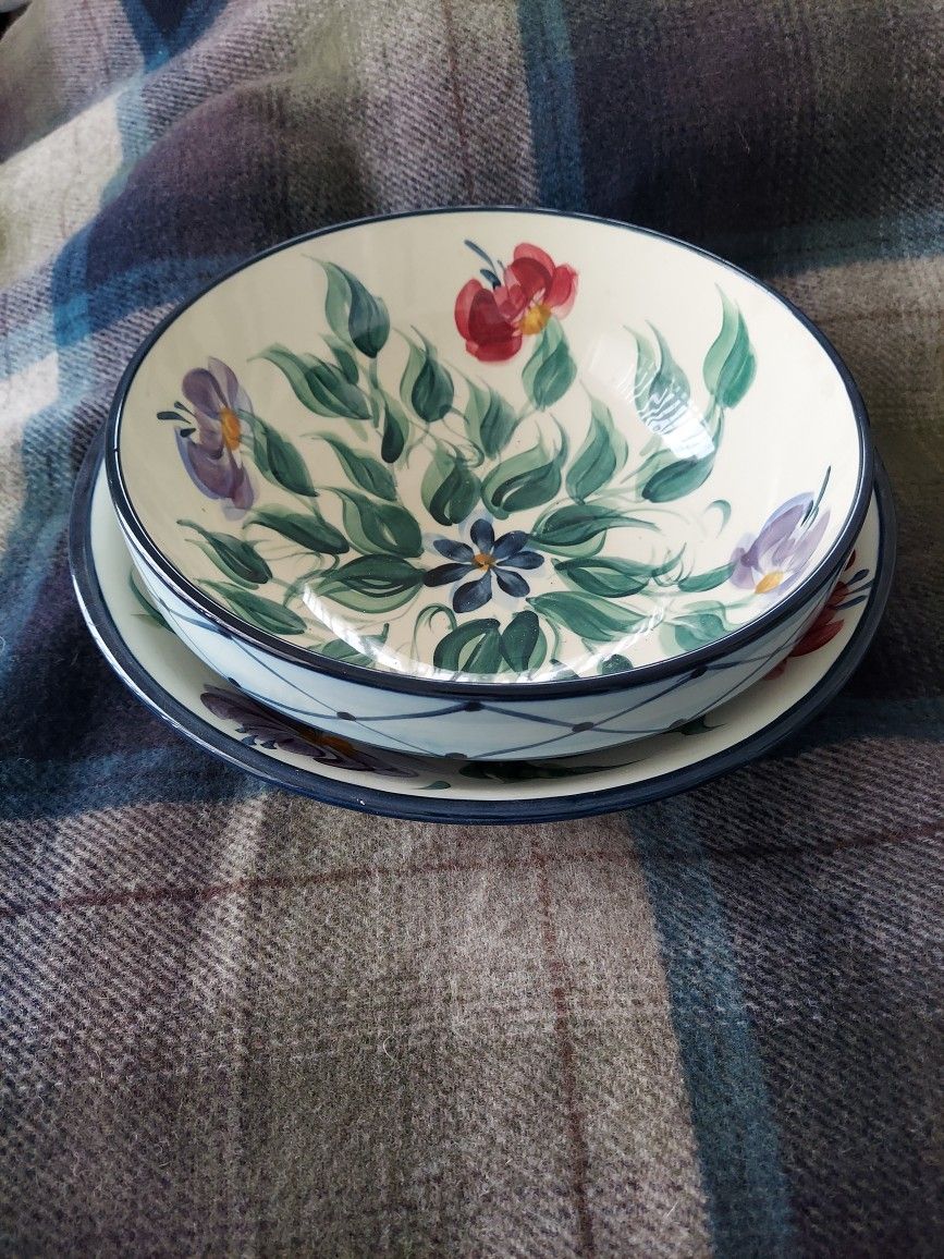 Vintage 1995 Gail Pittman Pottery Set Of 2 Annabella Pattern
