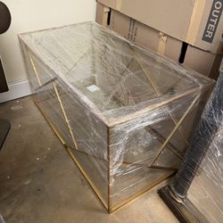 Glass And Gold Metal Coffee Table