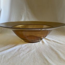 Large Decorative Glass Bowl Table Centerpiece Gold Smokey Amber Brown Home Decor