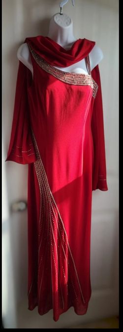 Red Asyemtrical Formal Dress with matching Scarf