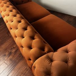 Luxurious Burnt Orange Velvet Chesterfield Sofa