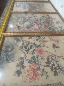 1970’s oriental pictures and frames lot of 4