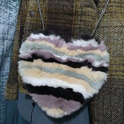 REBECCA MINKOFF FURRY STRIPE HEART CROSSBODY SHOULDER BAG # Z
