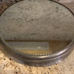 Vintage footed 13 Inch Beveled, Glass Vanity Mirror