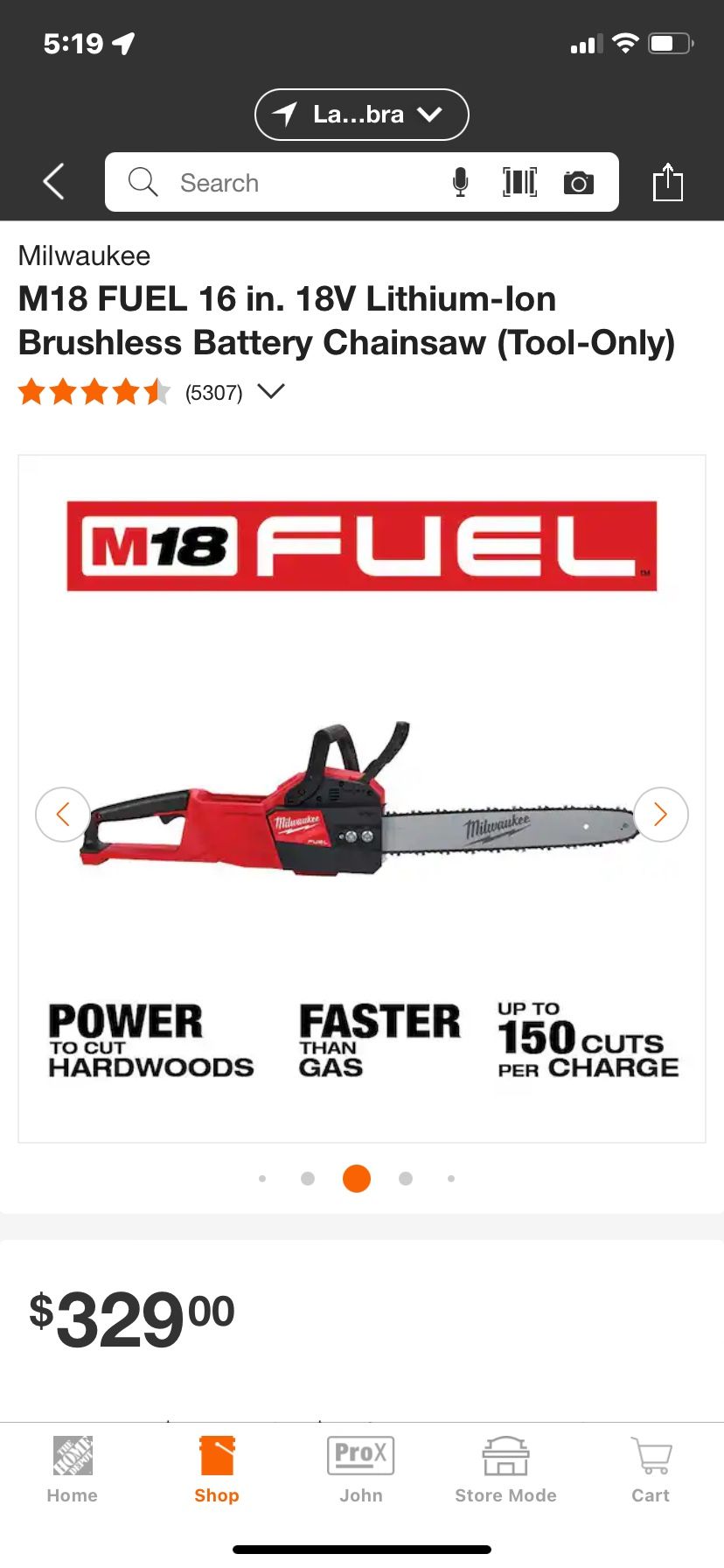 Milwaukee M18 16” Chainsaw Kit With 5.0 High Output Battery. 