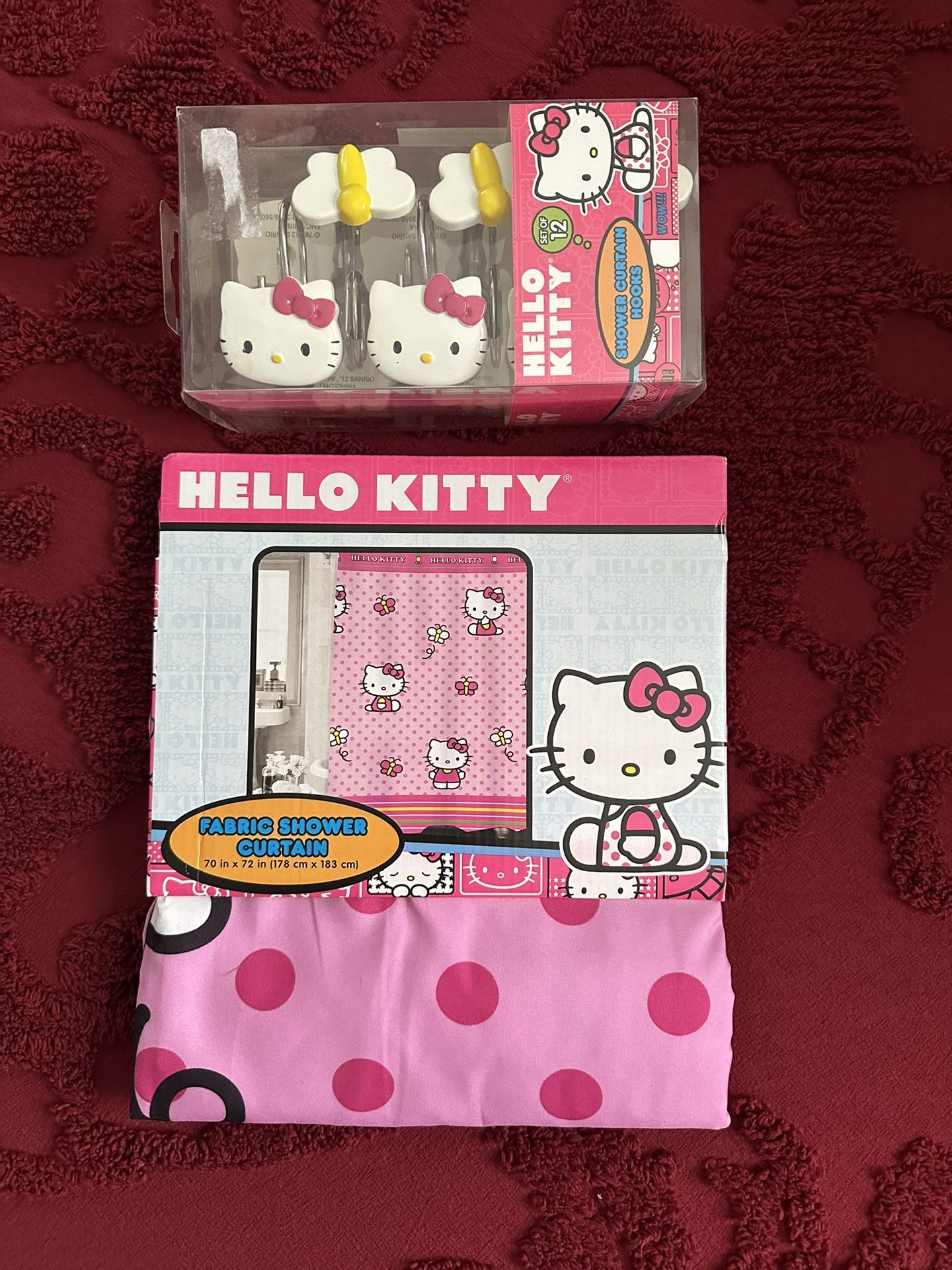 Hello Kitty Shower Curtain & Hooks - Brand New - Pick Up Only