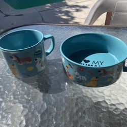Rare Disney Dog And Owner Pair Mug And Bowl Set