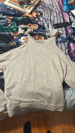 Gray Sweatshirt, Shoulderless Blouse