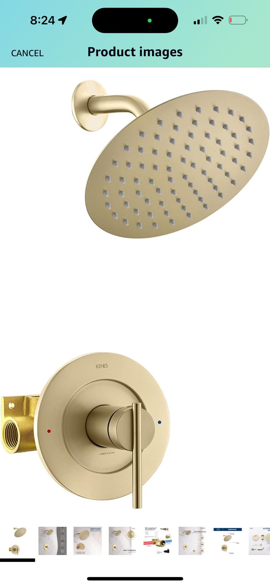 Brushed Gold Shower Faucet Set, Modern Shower Trim Kit with 8" Stainless Steel Rain Shower Head, Single Handle Bathroom Shower Trim Systems Wall Mount