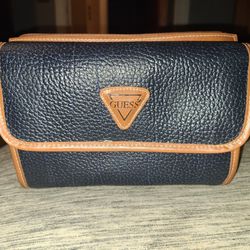 Guess Crossbody Mini Purse Blue & Brown Leather