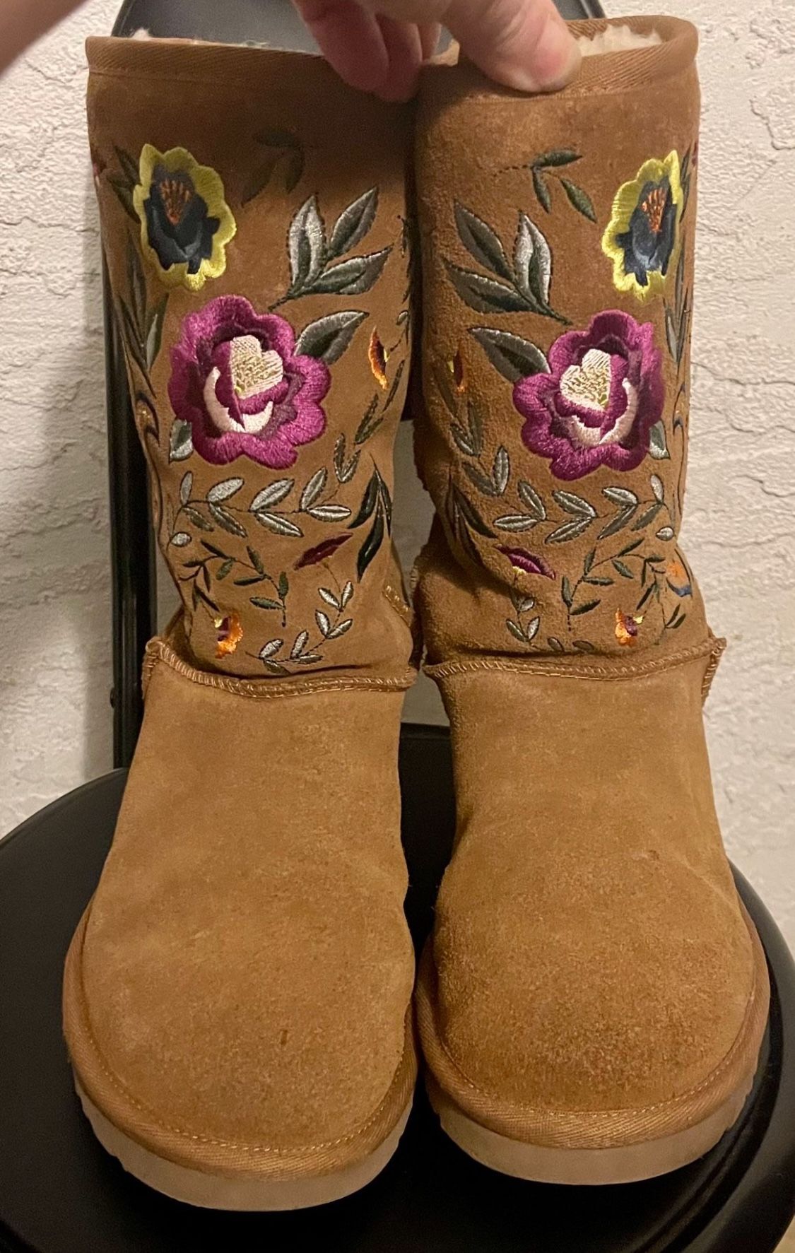 UGG Australia Juliette Floral Embroidery Suede Chestnut Boot Women