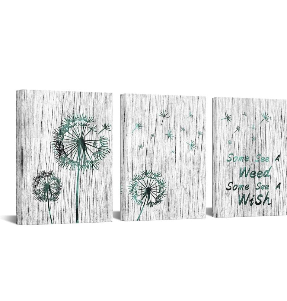 3 Pieces Rustic Bathroom Wall Decor Some See a Weed Some See a Wish Abstract Dandelion Inspirational Quote Artwork for Bedroom Home Decor