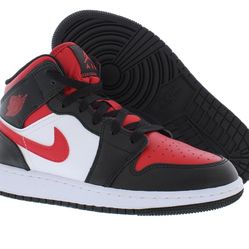 AIR JORDAN 1 MID (GS) COLOR BLACK/FIRE RED/WHITE SIZE  4 Y