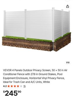 VEVOR 4 Panels Outdoor Privacy Screen, 50 x 50 in Air Conditioner Fence with 27.6 in Ground Stakes, Pool Equipment Enclosure, Horizontal Vinyl Privacy