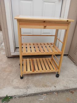 Organize It All Natural Pinewood Multi-Purpose Mobile Kitchen Cart, Dimensions : ‎22.5x 16 w.  40 height| Tile Top | Easy Movement | Kitchen Storage |