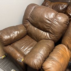 Used But Comfortable Leather Sofa & Recliners