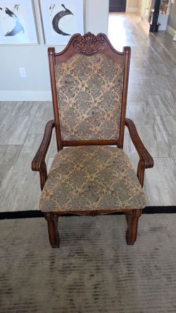 Traditional Carved Wood Upholstered Armchair