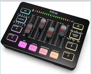 Ampligame SC3 Gaming Audio Mixer with Indi-Fader and Volume Control USB PnP for PC,Mute Button,XLR Preamp,RGB,VoiceChanger,48V Phantom Power,Monitorin
