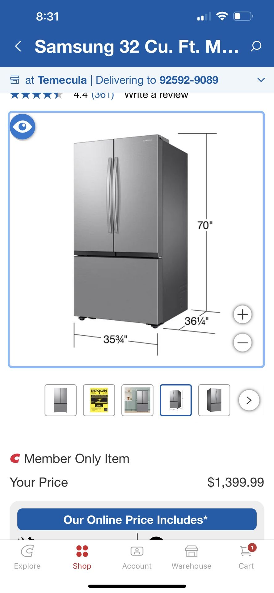 Samsung 32 cu. ft. Mega Capacity 3-Door French Door Refrigerator with Dual Auto Ice Maker