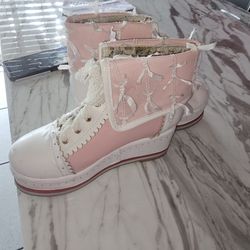 Pink And White High Heel Tennis Size 7