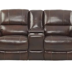 Sofa and Loveseat with Reclining Seats and Power Supply