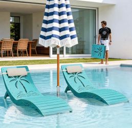 Assembled New Folding in Pool Lounge Chair Set of 2 HDPE Fade Resistant Patio Chaise Sun Tanning