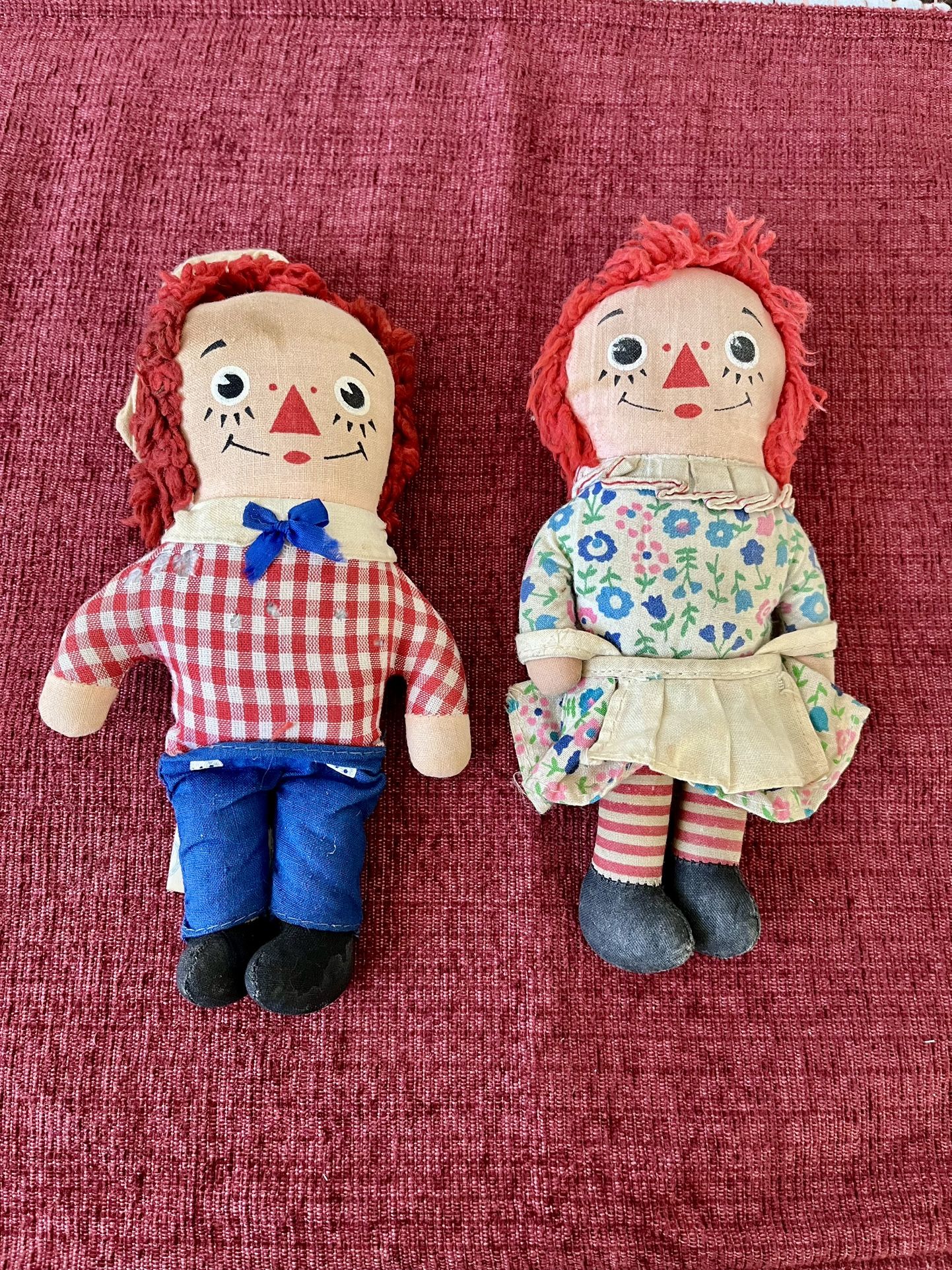 Vintage 1970s Raggedy Ann & Andy Dolls 6” Knickerbocker Pair Set Of 2 Fair Condition