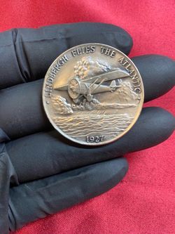 34 Grams Danbury Mint 925 Sterling Silver Lindbergh Flies the Atlantic Medallion Coin Medal