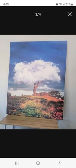 Large 48x36 Framed Canvas Wall Art – Tree & Cloud Landscape