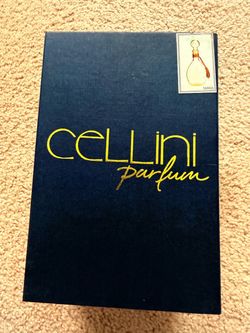 Cellini etched glass perfume bottle