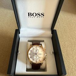 Boss Watch Rose Gold Brown Leather Band