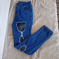 Y & F Ying Feng Jeans Womens Sz 13/14 destroyed netted jeans Womens 