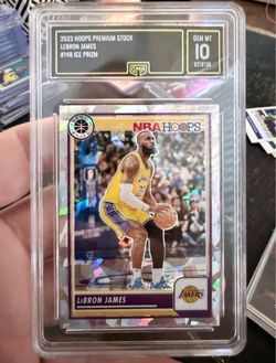 2023-24 Hoops Premium Stock Ice Prizm LeBron James #149, graded GMA 10 Gem Mint