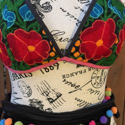 Embroidered Bikini, Mexico Bikini, Black Bikini,