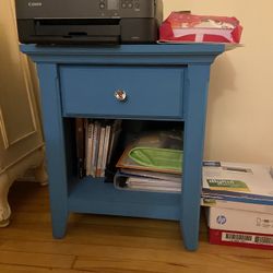 End Table Painted Teal Blue With Rhinestone Handle And 1 Draw
